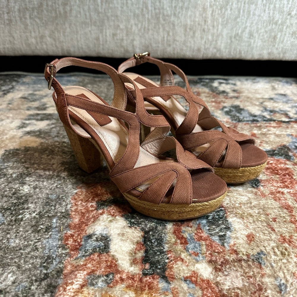 Nurture by Lamaze Leather Strappy Rosy Mauve Platform Cork Heeled Sandals